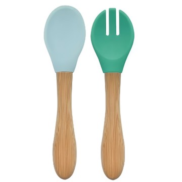 MiNiKOiOi 副食品學習叉匙組  藍天色 + 綠色  1組