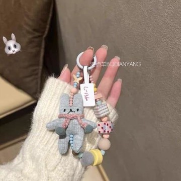 灰色小兔子手工掛件毛線編織爆款玩偶掛件毛線禮物鑰匙扣包包配飾
