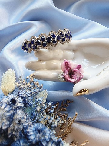 美國西洋古董飾品 / 凱特藍寶白鑽環狀伸縮典雅手鍊/復古首飾