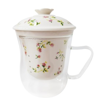 Caldo 卡朵生活 耐熱曲線杯  迷你小花 白色  350ml  1個