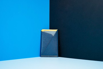 輕便皮革卡片套  簡約 手工製作【自由拼色加刻字 可客製】深藍色