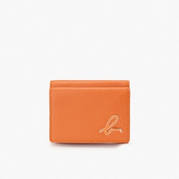 agnes b.Voyage 皮革三折小短夾(橘色)