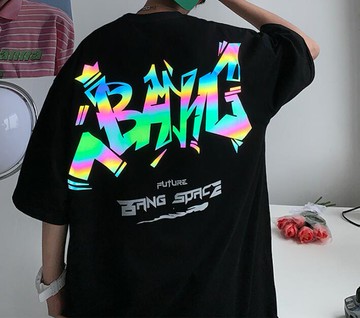 FINDSENSE X 韓潮 男士 街頭時尚 反光字母圖案 寬鬆大尺碼 短袖T恤 男T 學生T