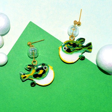 我是一隻魚系列 河豚絕不是什麼淡泊的東西 河豚 耳環 手繪木製