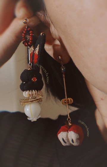 平安果兔兔黑色禮物手作布藝創意耳釘耳夾