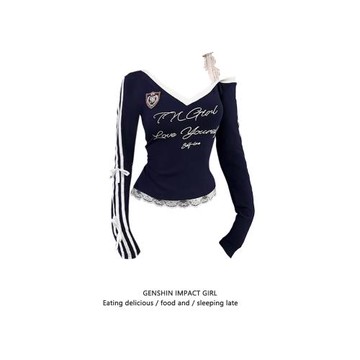 設計感小眾v領收腰顯瘦長袖T恤女秋季新款蝴蝶結復古修身百搭上衣