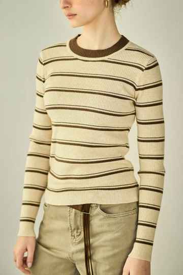 細條紋針織圓領上衣