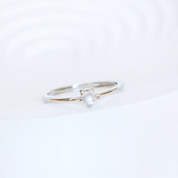 月光石925純銀貓咪戒指 可調式戒指