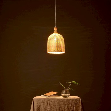 竹編吊燈 中式田園燈籠 辦公茶室客廳餐廳吊燈 編鐘燈