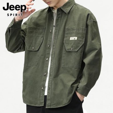 JEEP SPIRIT襯衫式夾克男士春季美式潮牌寬松痞帥純棉休閑外套男