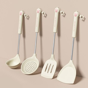 臺灣/現✨餐具 鍋鏟 湯勺 漏勺 飯勺拜格硅膠廚具套裝家用廚房卡通硅膠鍋鏟耐高溫湯勺漏勺炒菜鏟子