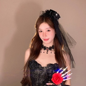 滿額免運🌹萬聖節裝扮 搞怪髮飾 派對髮箍  Cosplay裝扮 派對必備 髮飾骷髏頭玫瑰花朵網紗髮夾暗黑系氛圍感拍照頭
