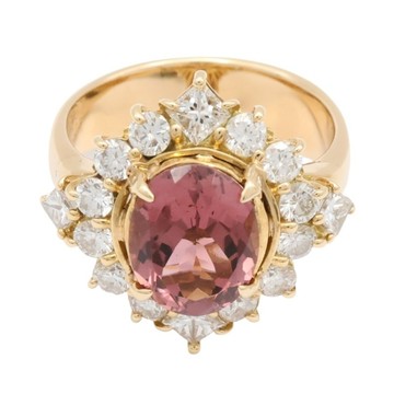 JEWELRY 無品牌珠寶 碧璽石 鑽石 18K黃金戒指 【二手名牌BRAND OFF】