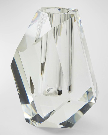 Clear Crystal Vase Multi Faceted Rock - Large