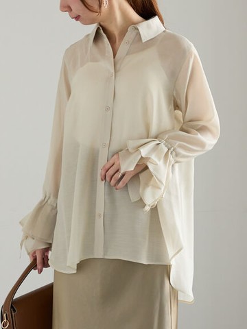 透明感喇叭袖排釦翻領襯衫(0F000521010) - Te chichi