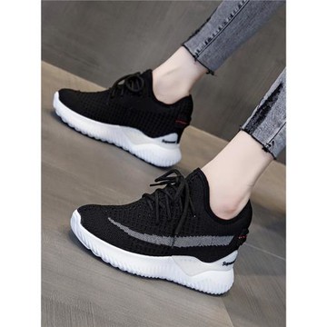 增高旅游鞋女2024新款百搭透氣網面輕便飛織內增高運動休閑椰子鞋