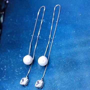 925純銀耳環鑲鑽耳飾-長款歐美時尚氣質珍珠母親節生日情人節禮物女飾品73ag389【獨家進口】【米蘭精品】