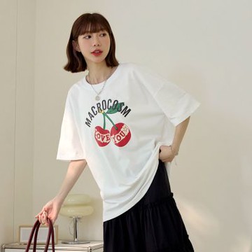 OB嚴選-純棉寬鬆落肩櫻桃印花短Ｔ《AB20150-》