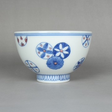 仿古清官窯青花手繪皮球花茶杯主人杯 景德鎮古玩古董陶瓷器收藏