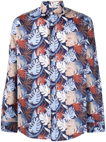 Daniele Alessandrini - leaf-print buttoned cotton shirt - men - Cotton - 41 - Blue