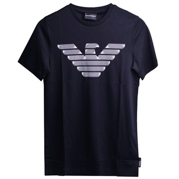 EMPORIO ARMANI 100%棉質品牌大鷹LOGO圓領短袖圓領T恤(深夜藍色)