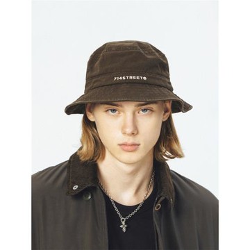 714street潮牌漁夫帽男日系復古盆帽簡約字母刺繡帽子防曬遮陽帽