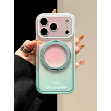 蘋果18Promax手機殼iphone17pm新款綠粉撞色漸變暈染磨砂二合一帶360旋轉支架16簡約15防摔14保護套
