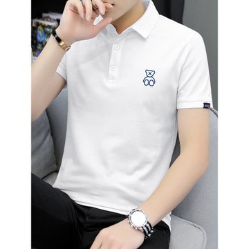 短袖t恤男士翻領白色polo衫潮牌夏季小熊有領半袖簡約上衣服百搭