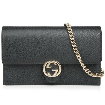 Gucci 古馳 Icon GG 聯鎖錢包鍊式斜挎包 615523 黑色 黑色-手袋