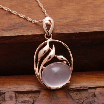 玫瑰金純銀項鍊 玉髓吊墜-名媛焦點氣質大方七夕情人節禮物女飾品73de257【獨家進口】【米蘭精品】