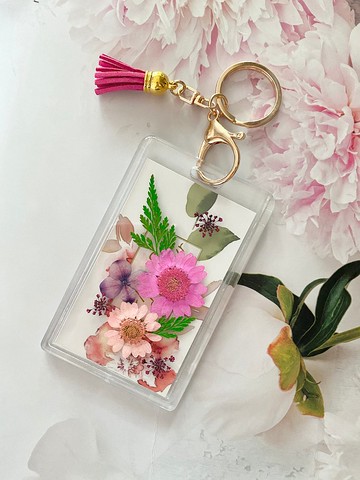 真花押花證件套/識別證/票卡套/悠遊卡/八達通(可加個性字母吊飾