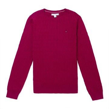 TOMMY 熱銷圓領Logo麻花針織毛衣(女)-桃紅色