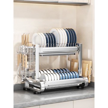 不銹鋼廚房碗碟置物架碗盤筷收納瀝水架臺面放碗多功能家用收納盒