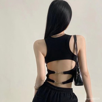 【優選精品】辣妹帶胸墊新款露背純慾弔帶小背心女內搭外穿修身顯瘦設計感小衆ins日韓風 IRNF