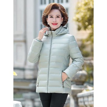 媽媽裝羽絨服女短款秋冬季連帽上衣中老年輕薄保暖白鴨絨開衫外套