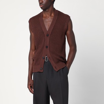 Brown perforated cotton vest