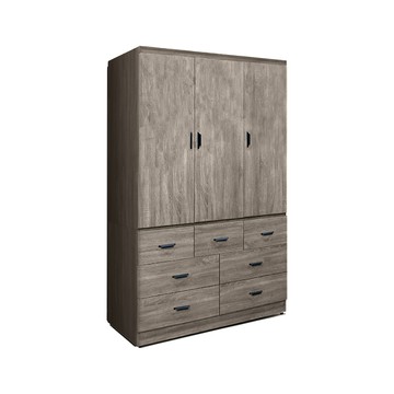 傢俱工場-久美 雙吊4尺七抽衣櫃古橡