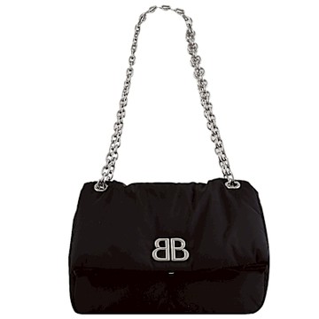 BALENCIAGA MONACO 金屬LOGO尼龍翻蓋式兩用鍊包(黑)