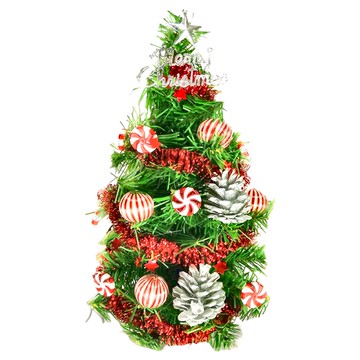 摩達客 耶誕迷你裝飾聖誕樹 聖誕擺設  綠色 + 紅色 + 銀色  30cm