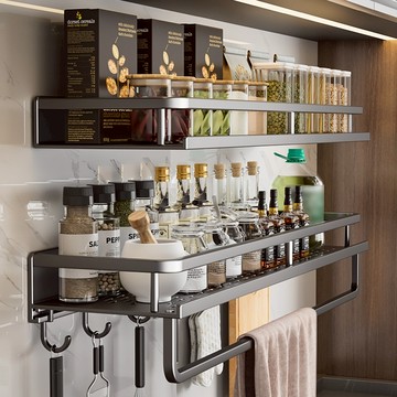 韻潔雅 廚房置物架多功能免打孔壁掛式調料品掛架鹽調味罐收納盒調料架子