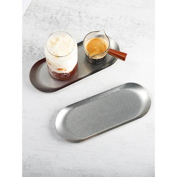 復古做舊風不銹鋼托盤出餐盤收納托盤橢圓小盤子金屬碟咖啡杯托墊