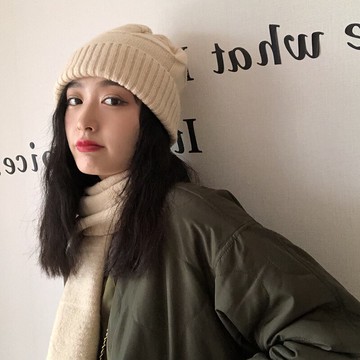 純色帽子圍巾一體女冬季韓版加厚保暖針織帽文藝學生可愛毛線帽1入