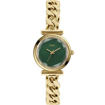 FOSSIL Carlie mini 優雅金綠面手鍊女錶-28mm ES5441