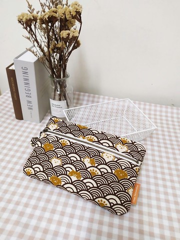 拾光系列零錢包/萬用包/拉鍊收納包/波紋貓咪款