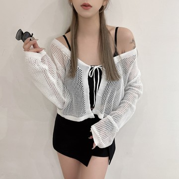 綁帶針織外套-白【KT281049】