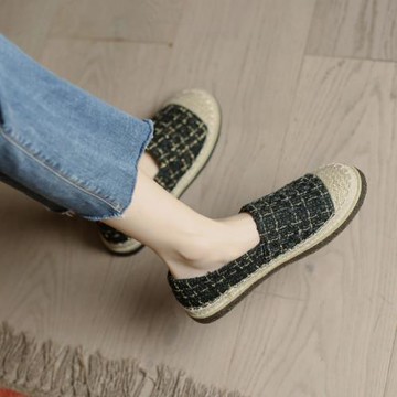 小香風單鞋女2025年春秋新款草編漁夫鞋女一腳蹬厚底樂福鞋開車鞋