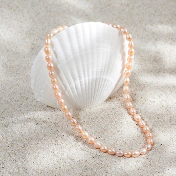 天然粉色米型淡水珍珠項鍊 金色水泡扣 6-7mm 簡約時尚 情人節禮