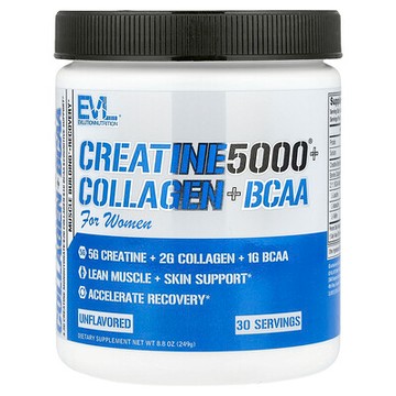 EVLution Nutrition, Creatine5000® Plus 膠原蛋白 + 支鏈氨基酸，女性專用，原味，8.8 盎司（249 克）