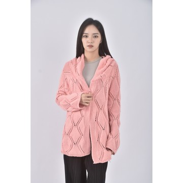 (L) 質感針織連帽粉色外套二手衣