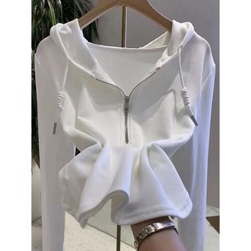 L-4XL 大尺碼連帽衣 秋季連帽長袖t恤女韓版顯瘦百搭時尚上衣打底衫